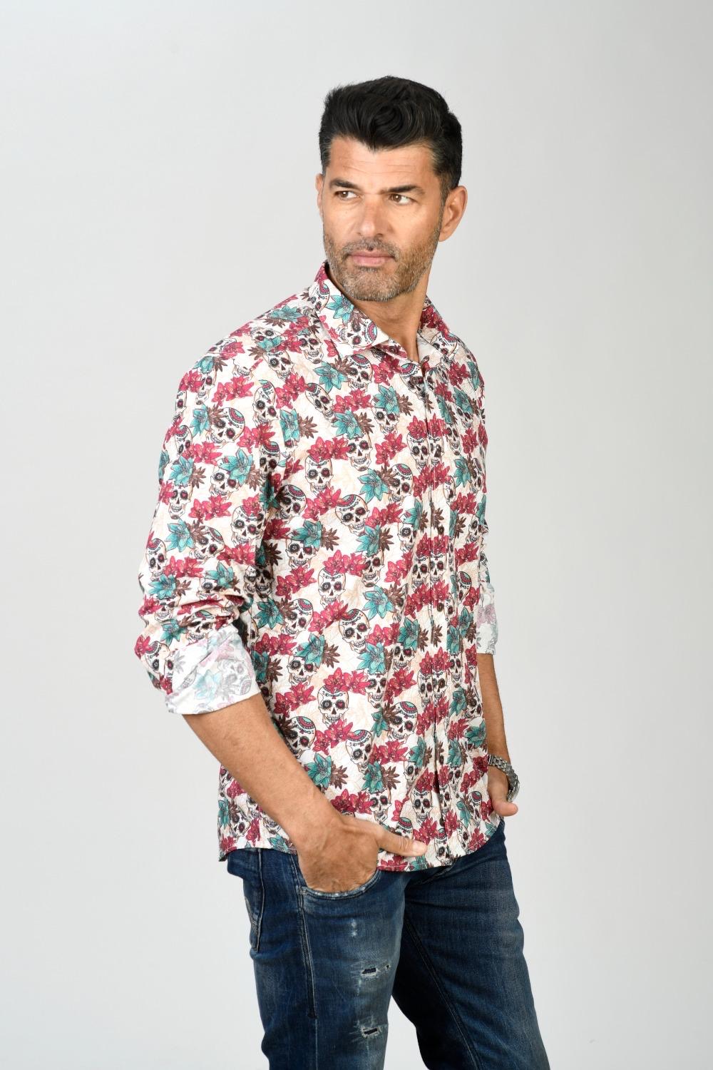 Camisa de Calaveras Monttesco Skull Roja Estampado Fantasía