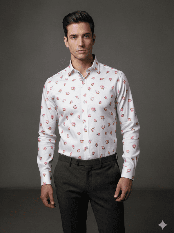Camisa Monttesco Fantasía Estampada Flores Rosa