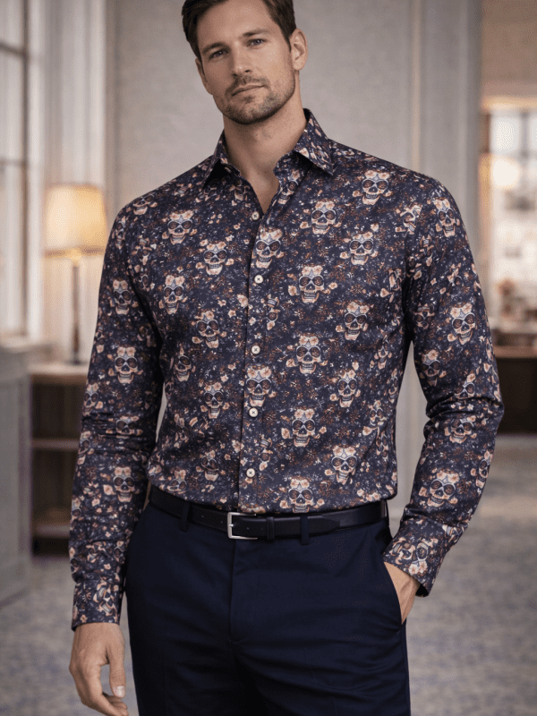 Camisa Monttesco Fantasía Calaveras Rojas