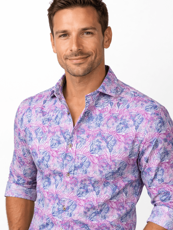 Camisa Monttesco Fantasía Estampada León Rosa Y Celeste