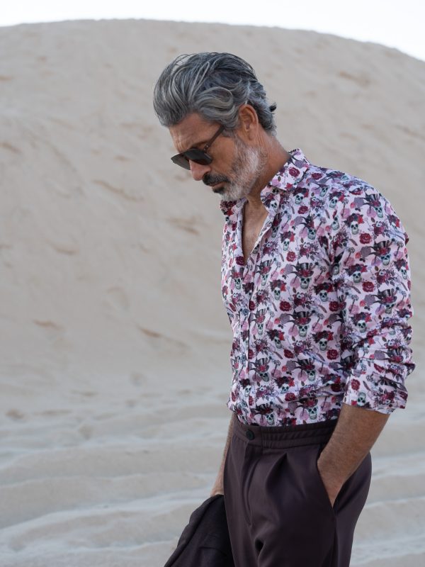 Camisa Monttesco Estampada FantasĂa Calaveras Con Corona De Flores