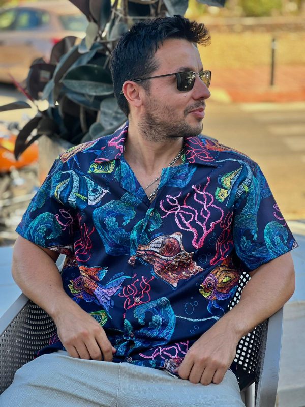 Camisa Monttesco Fantasía Estampada Vida Marina Manga Corta
