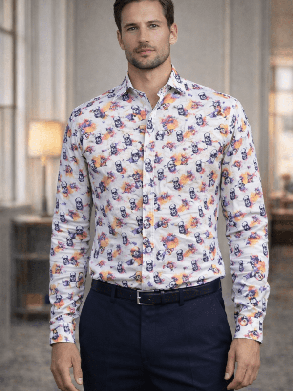 Camisa Monttesco Fantasía Estampada Calaveras Watercolor
