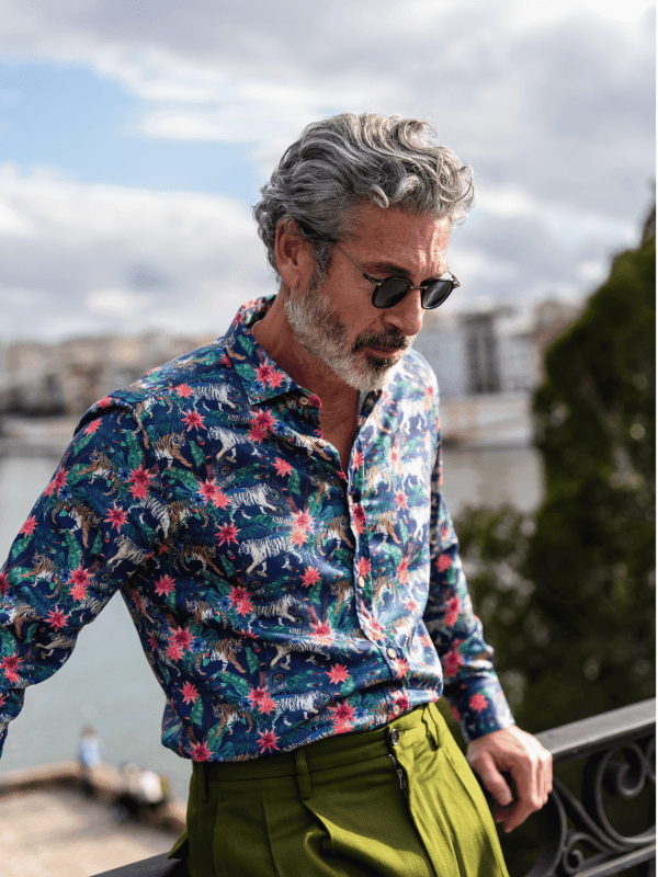 Camisa Monttesco Fantasía Estampada Tigre Vintage